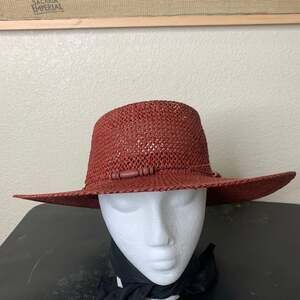 Universal Thread Women's Straw Boater Hat in Maroon Red